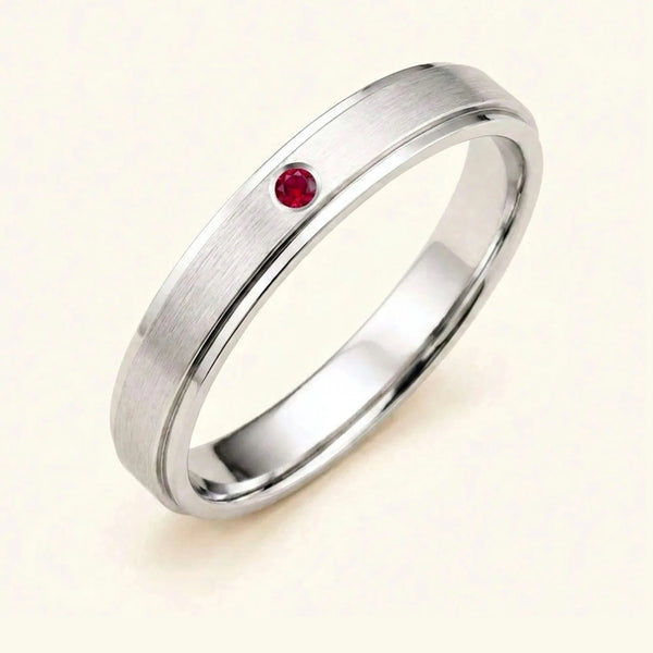 Alliance rubis or blanc 18 carats homme Dhruva, jonc brossé serti clos