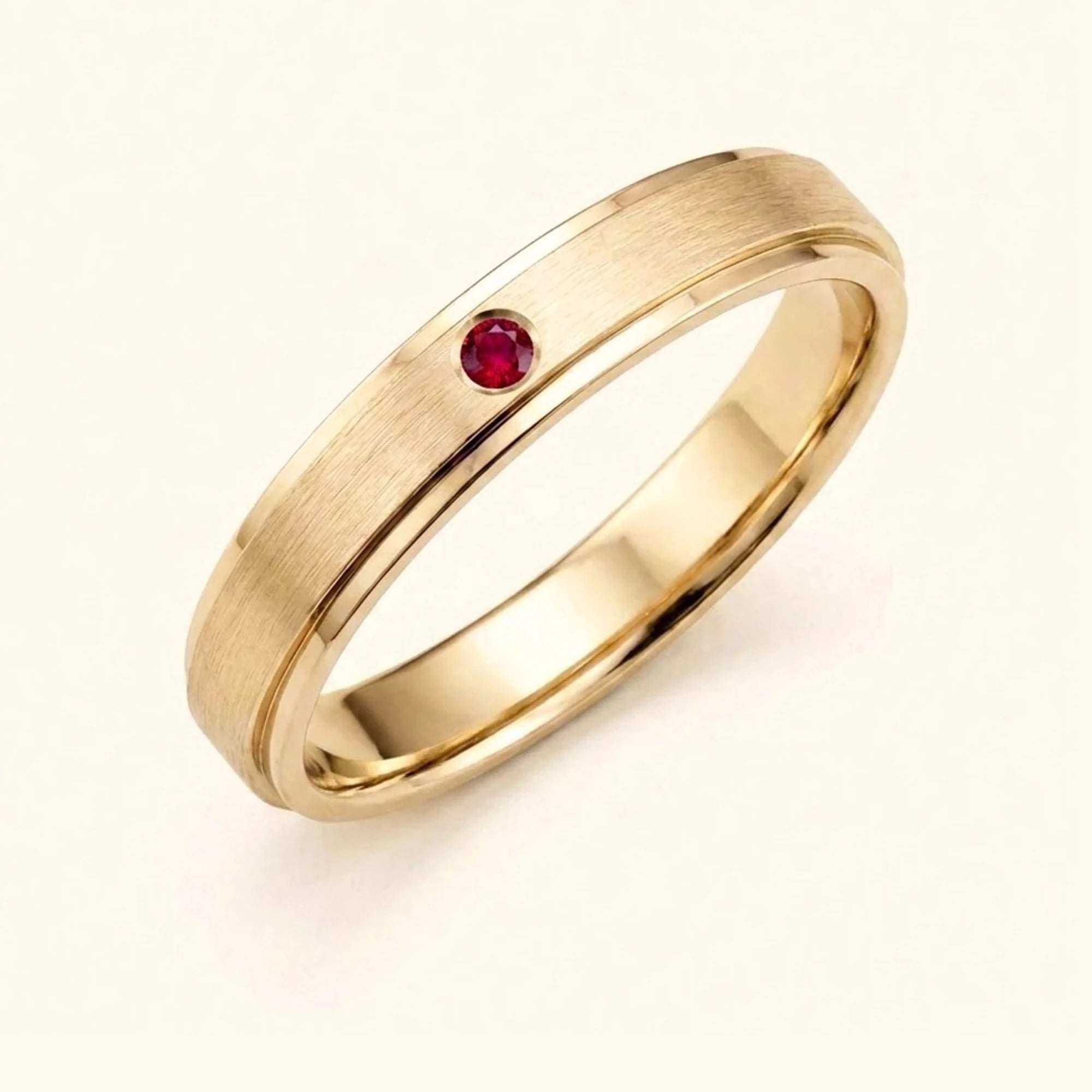 Alliance rubis or jaune 18 carats Dhruva, jonc brossé serti clos