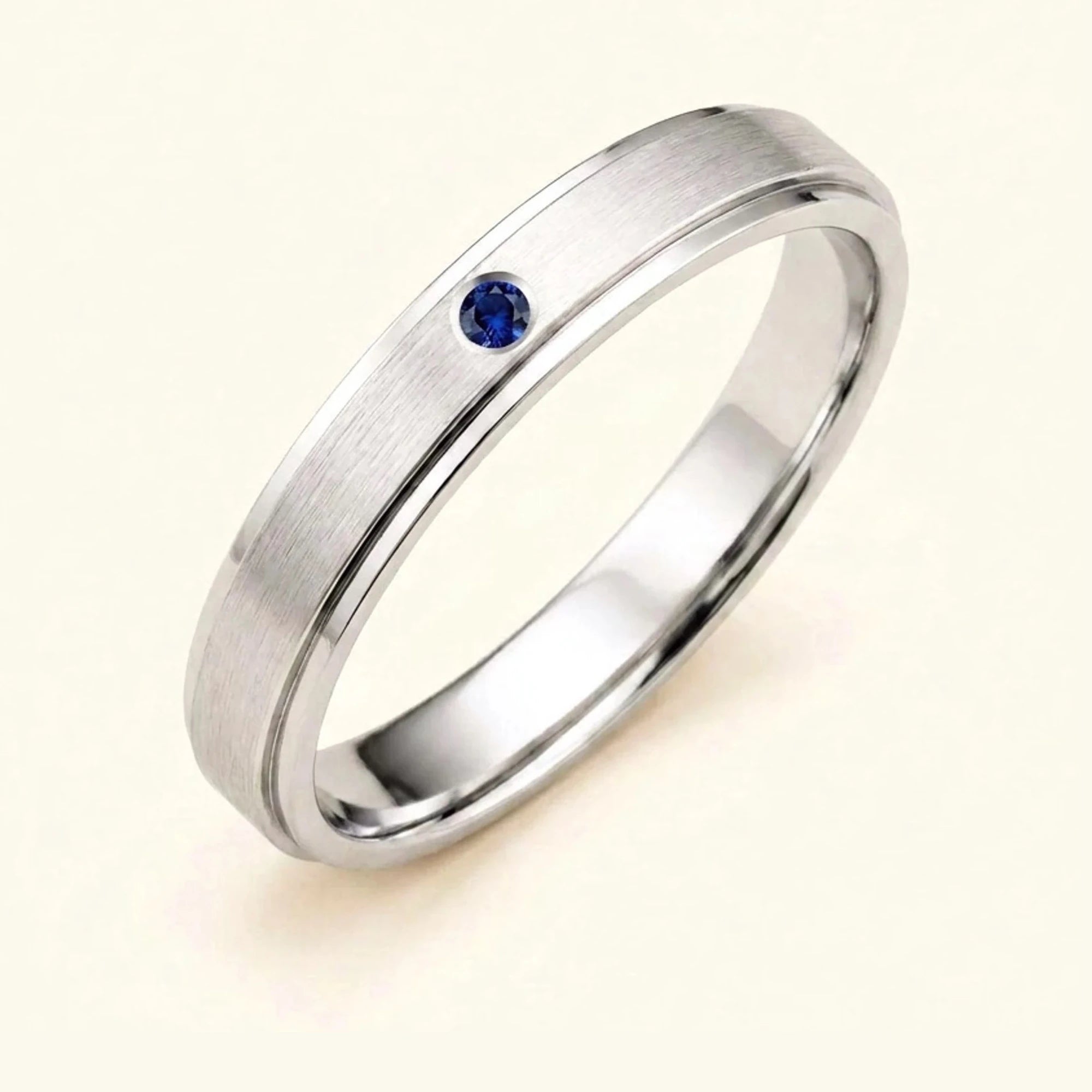Alliance saphir or blanc 18 carats homme Dhruva, jonc brossé serti clos