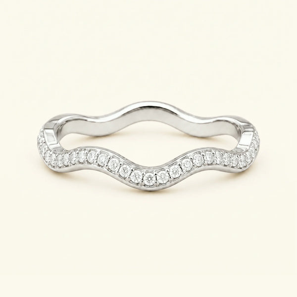 Alliance vague diamants Thalassa en or blanc 18 carats, demi-éternité sertie grain