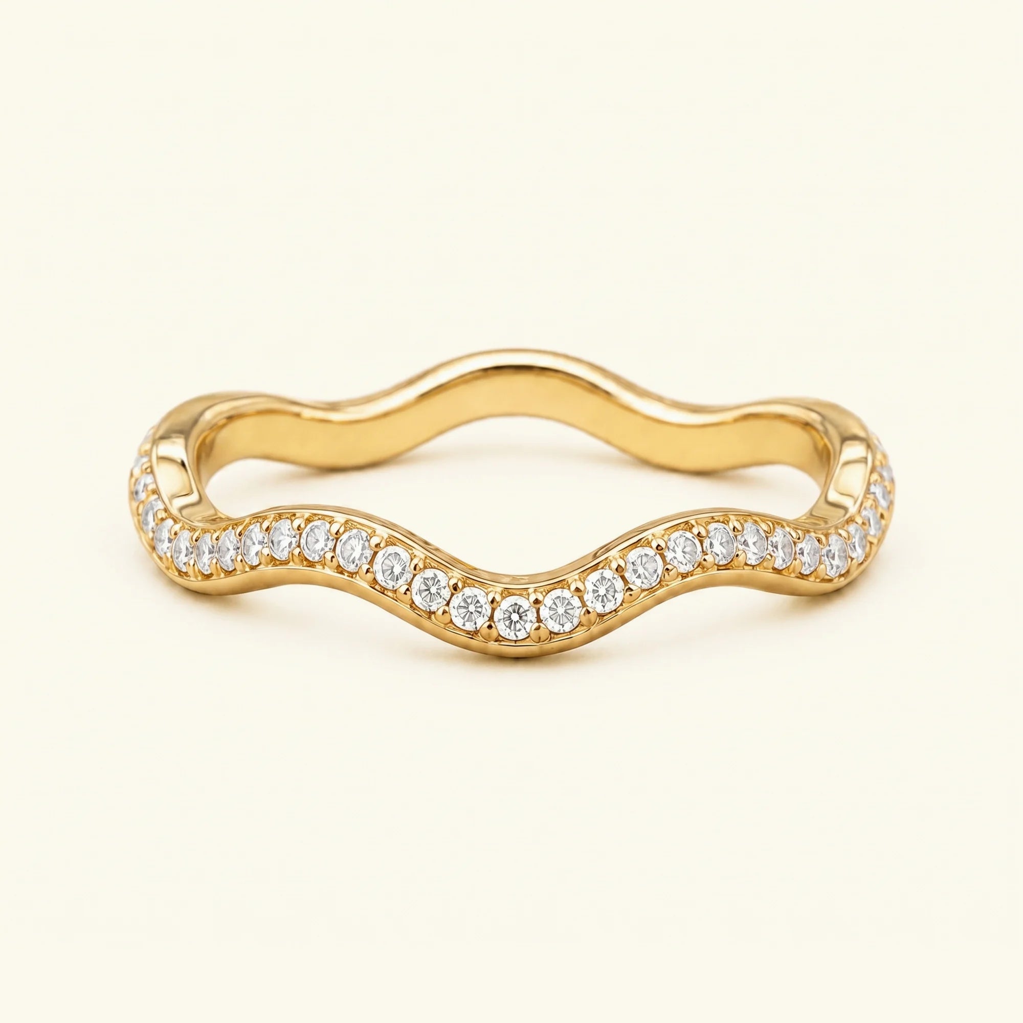 Alliance vague diamants Thalassa en or jaune 18 carats, demi-éternité sertie grain