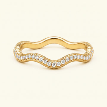 Alliance vague diamants Thalassa en or jaune 18 carats, demi-éternité sertie grain