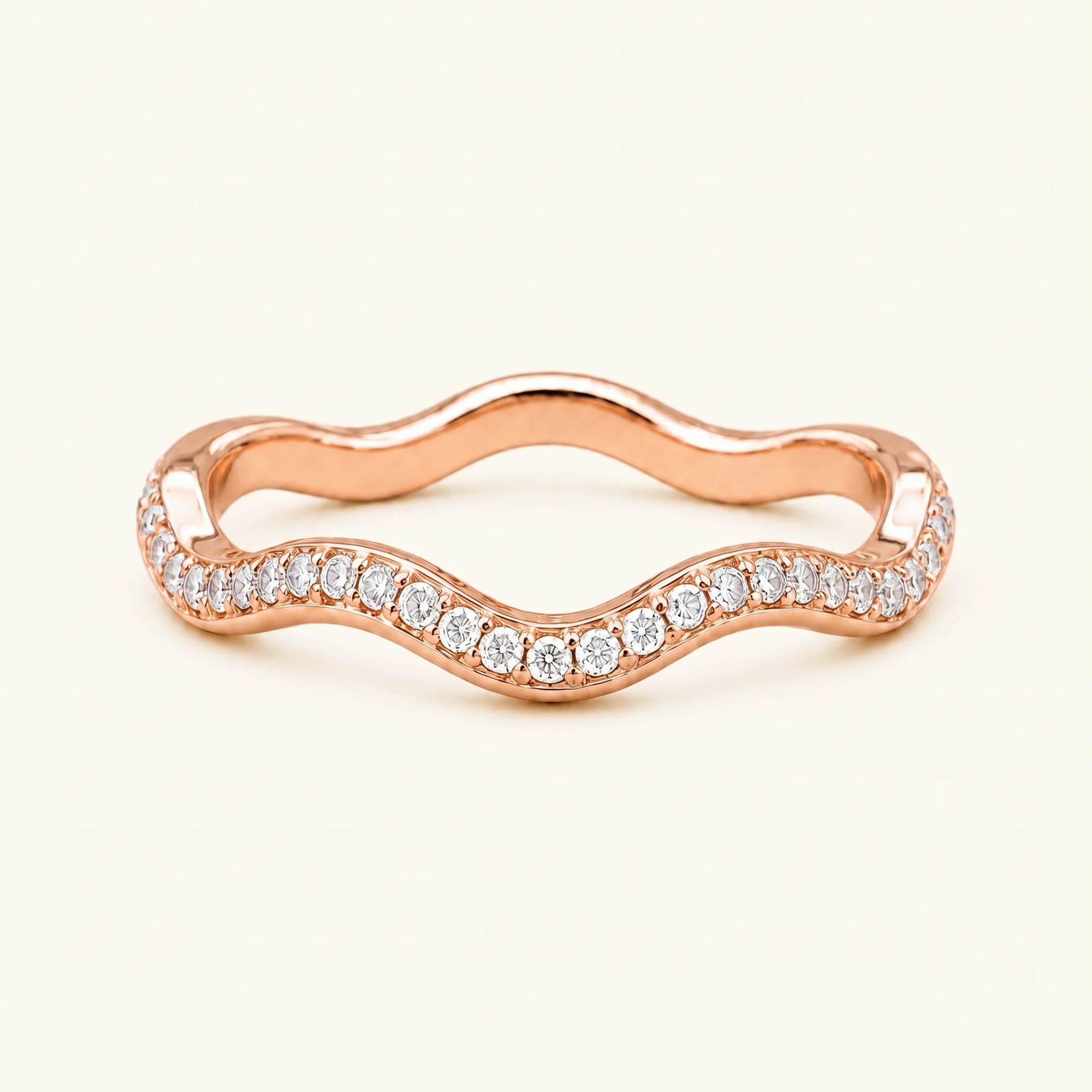 Alliance vague diamants Thalassa en or rose 18 carats, demi-éternité sertie grain