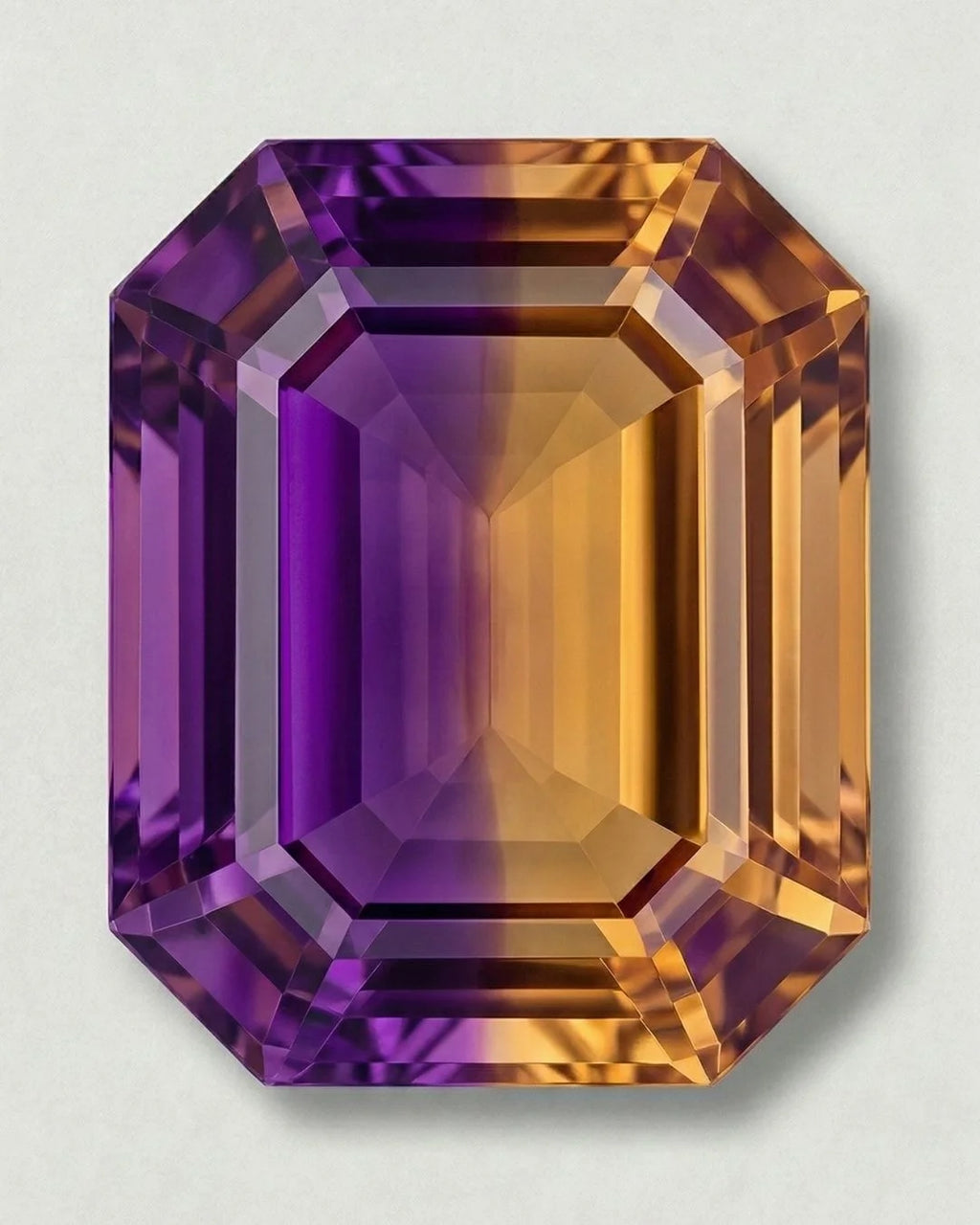 Amétrine naturelle de Bolivie montrant la zone violette et la zone dorée dans un même cristal