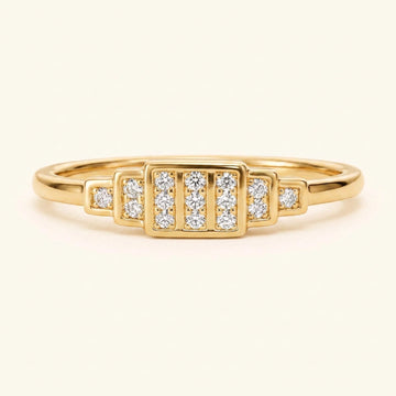 Bague alliance Brami XL géométrique art déco en or jaune sertie de diamants