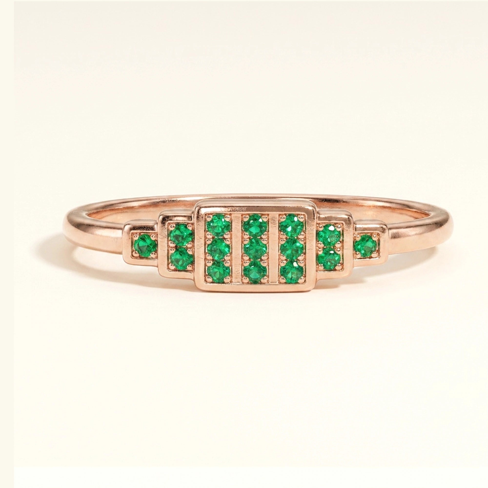 Bague art déco Brami XL en or rose sertie d'émeraudes