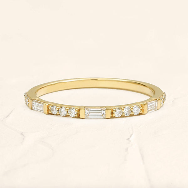 Yellow Gold Moksha Semi-Eternity Baguette and Round Diamond Wedding Ring