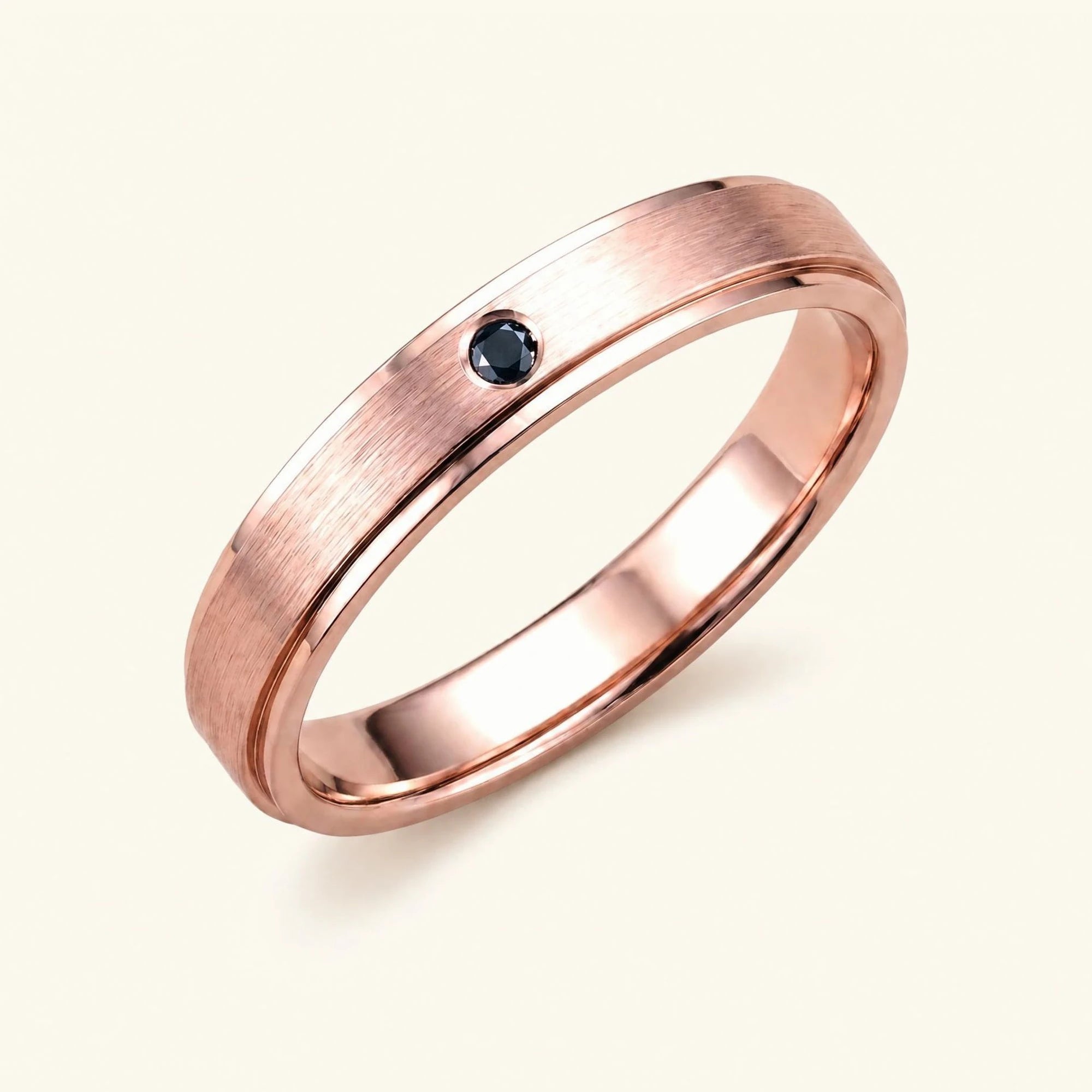 Alliance diamant noir or rose 18 carats Dhruva, jonc brossé serti clos