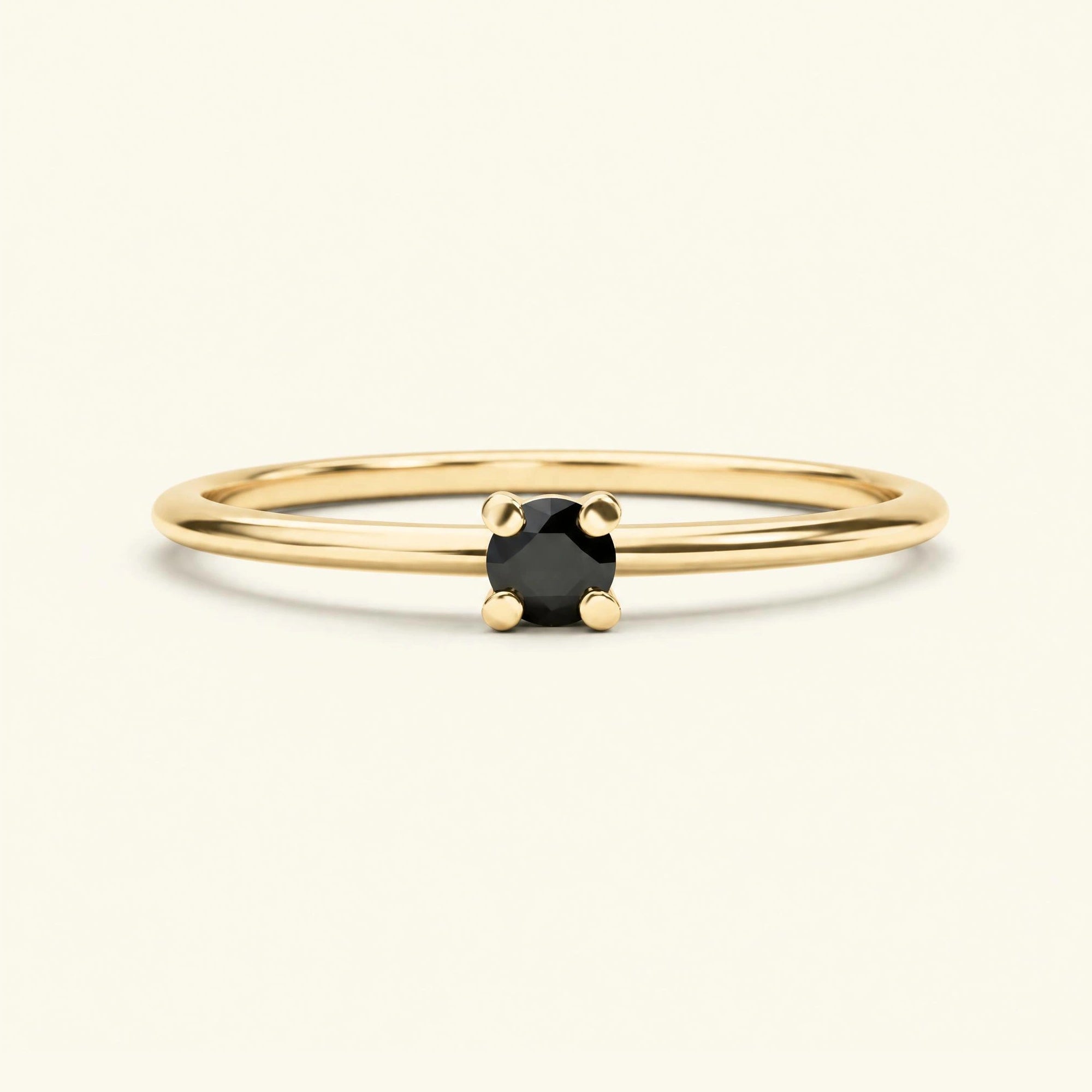 Bague solitaire diamant noir en or jaune 18cts