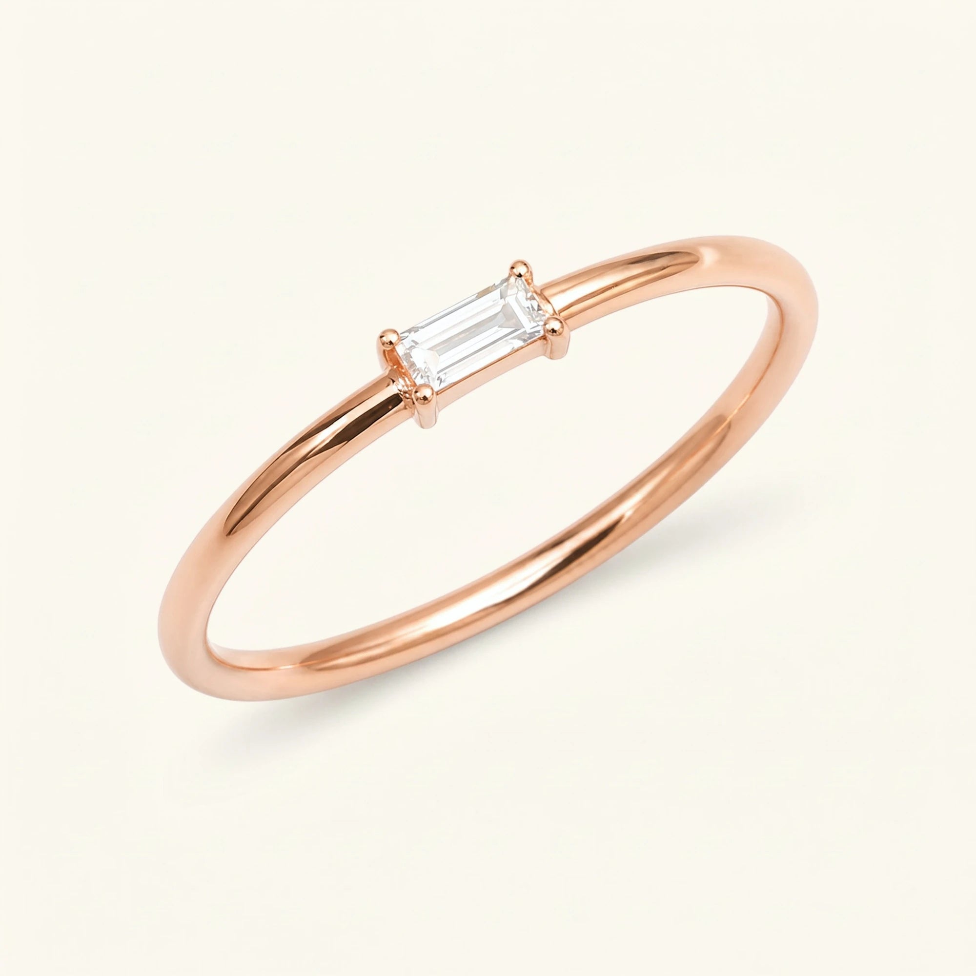Bague Shanti diamant baguette solitaire en or rose