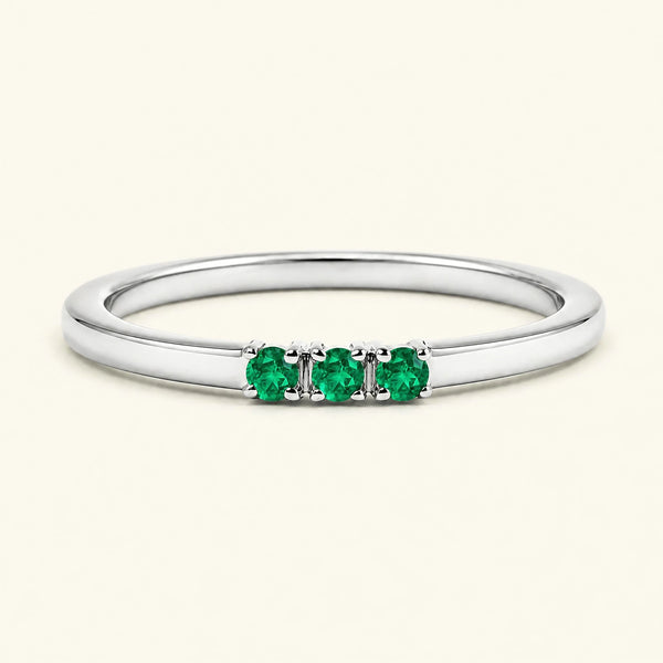 Bague de fiançailles trilogie d'émeraudes en or blanc