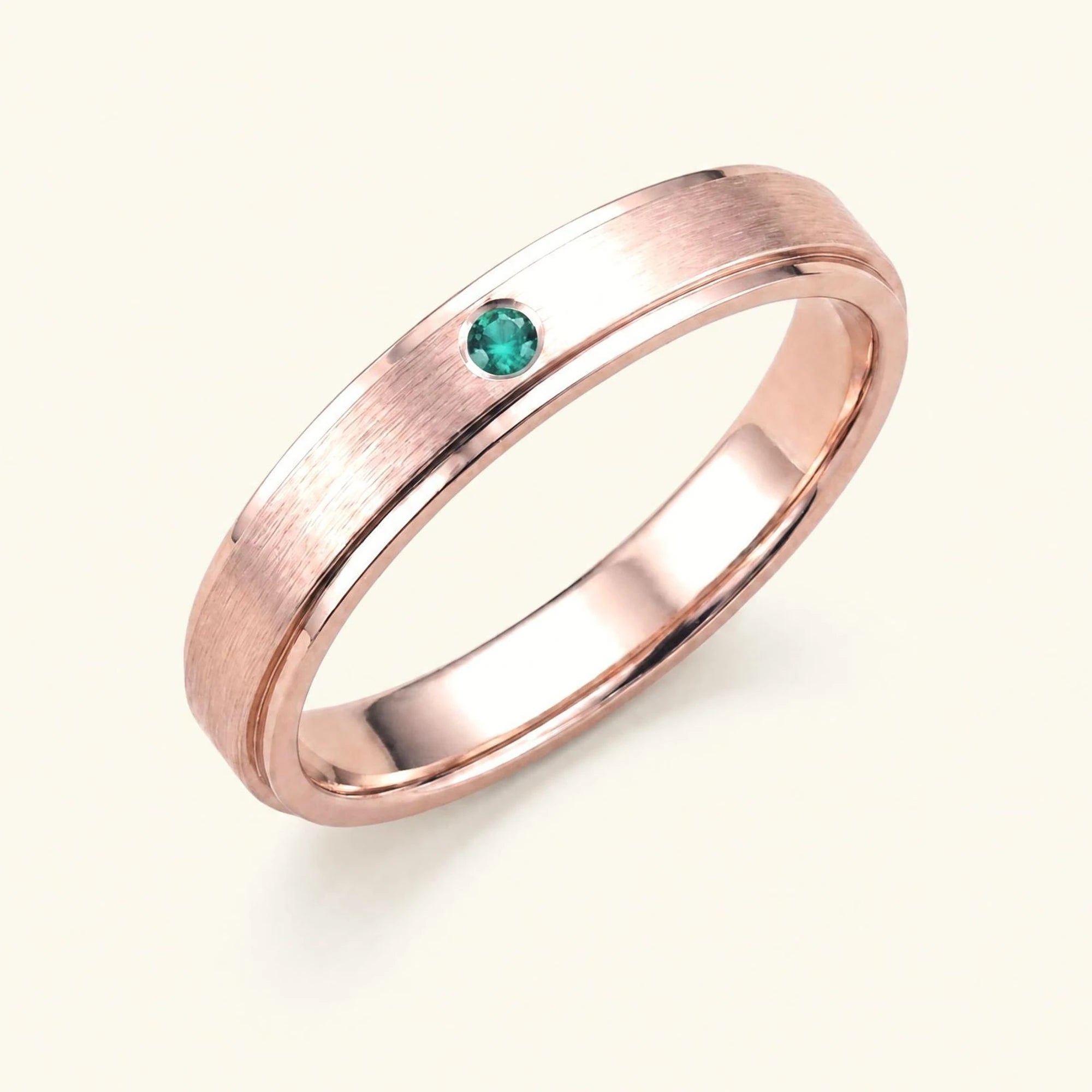 Alliance émeraude or rose 18 carats Dhruva, jonc brossé serti clos