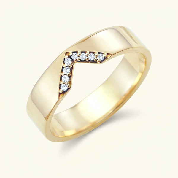 Bague en V pavée de diamants blancs pour homme en or jaune