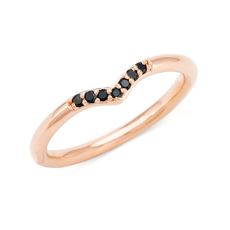 anillo en forma de v de diamante negro y oro rosa de 18 quilates