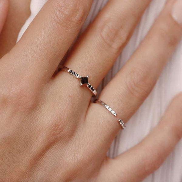 Fine black diamond rings for layering