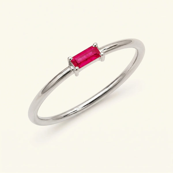 bague solitaire rubis or blanc baguette