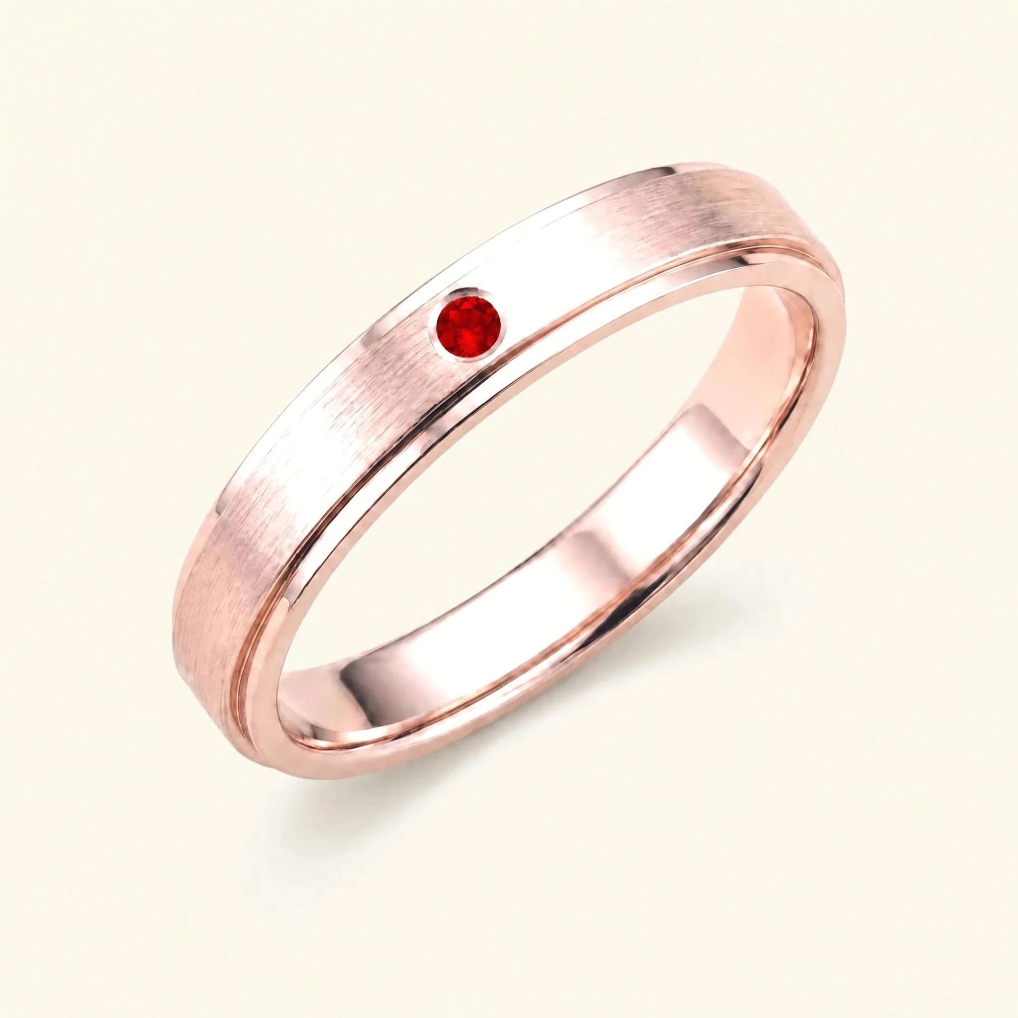 Alliance rubis or rose 18 carats Dhruva, jonc brossé serti clos