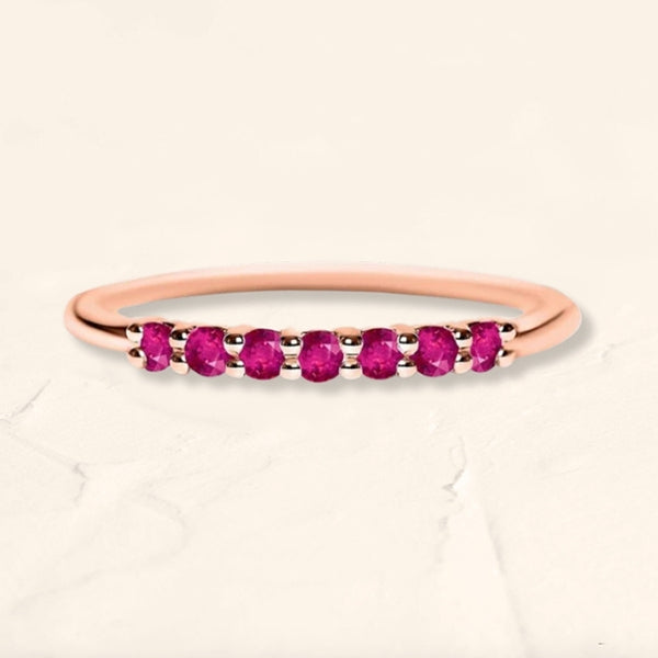 Bague alliance vadha en or rose sertie de rubis