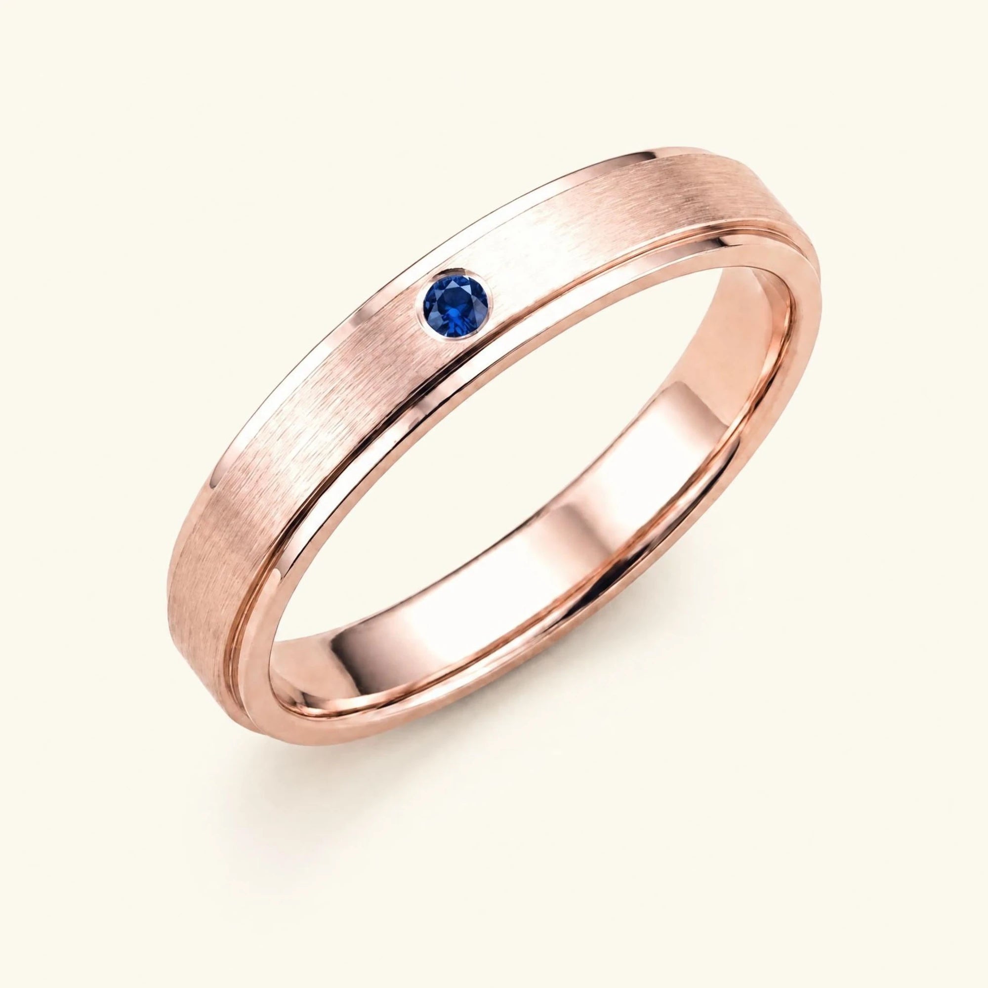 Alliance saphir or rose 18 carats Dhruva, jonc brossé serti clos