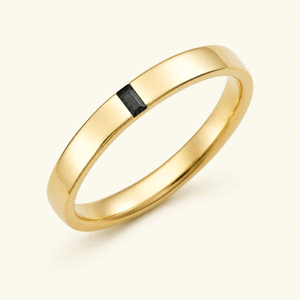 Bague solitaire baguette de diamant noir pour homme en or jaune