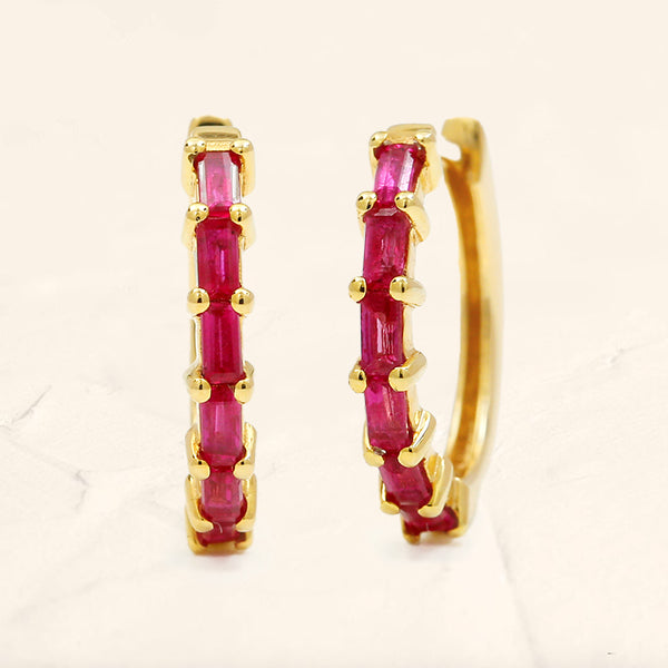 Baguette ruby Yatra hoop earrings