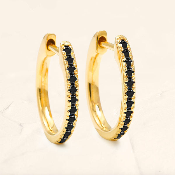 Ujala hoop earrings with black diamonds in yellow gold