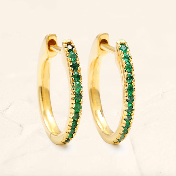 Yellow gold emerald paved Ujala hoop earrings