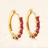 Yellow gold baguette ruby Yatra hoop earrings