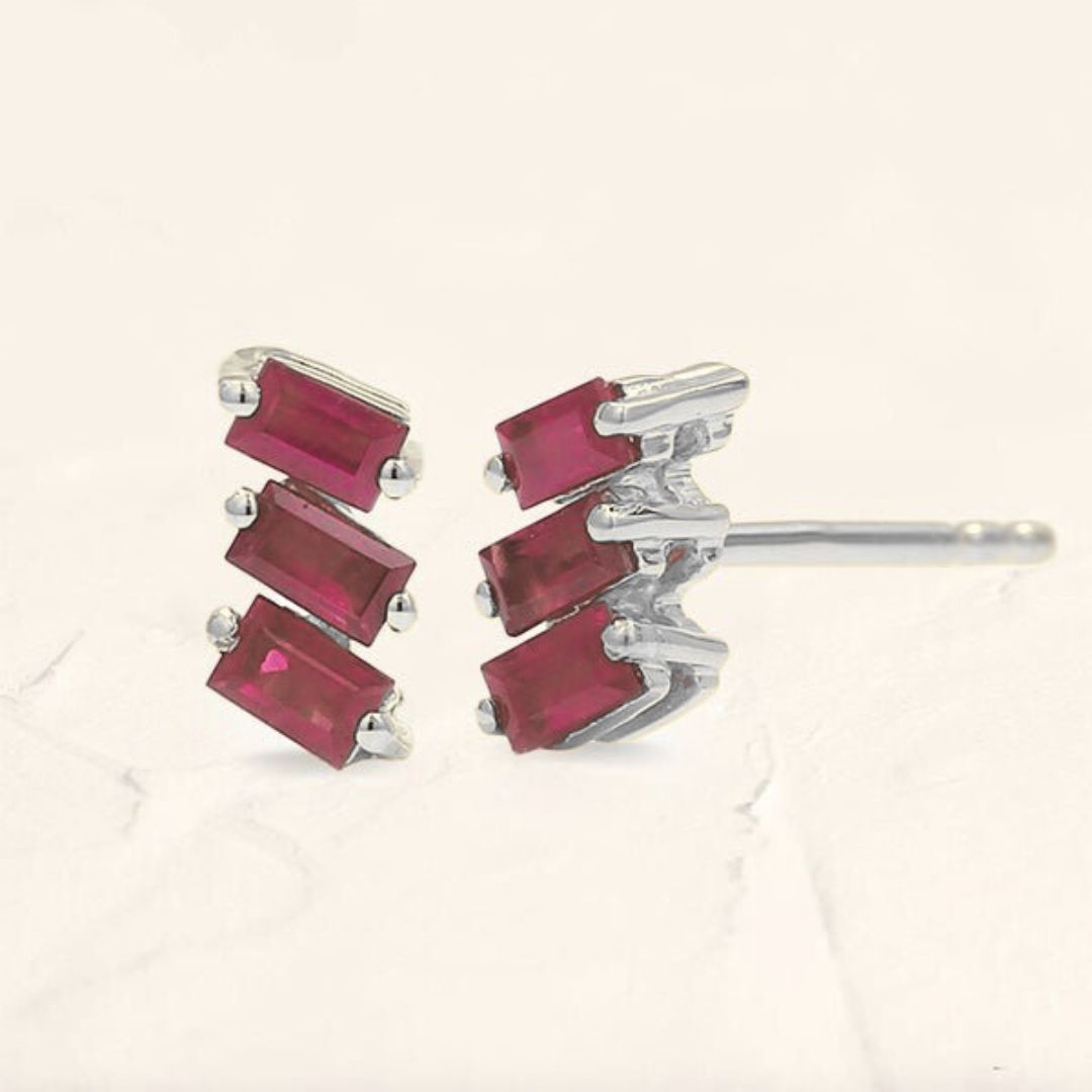 Boucles d'oreilles baguette Jivane rubis or blanc