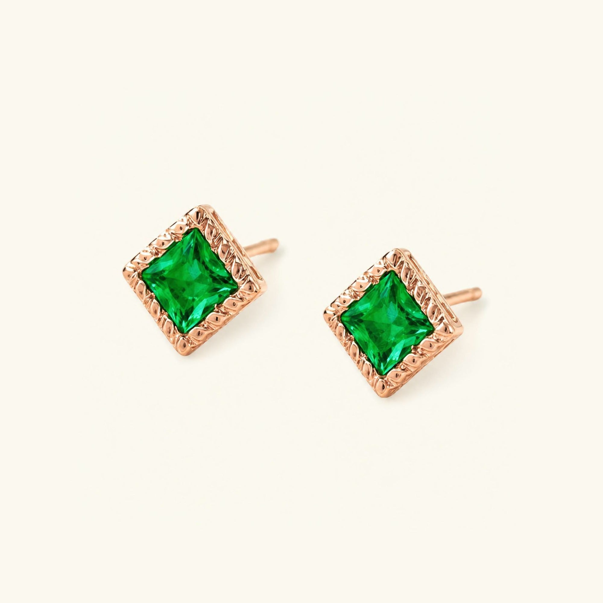 Boucles d'Oreilles Indrani Emeraude - or rose