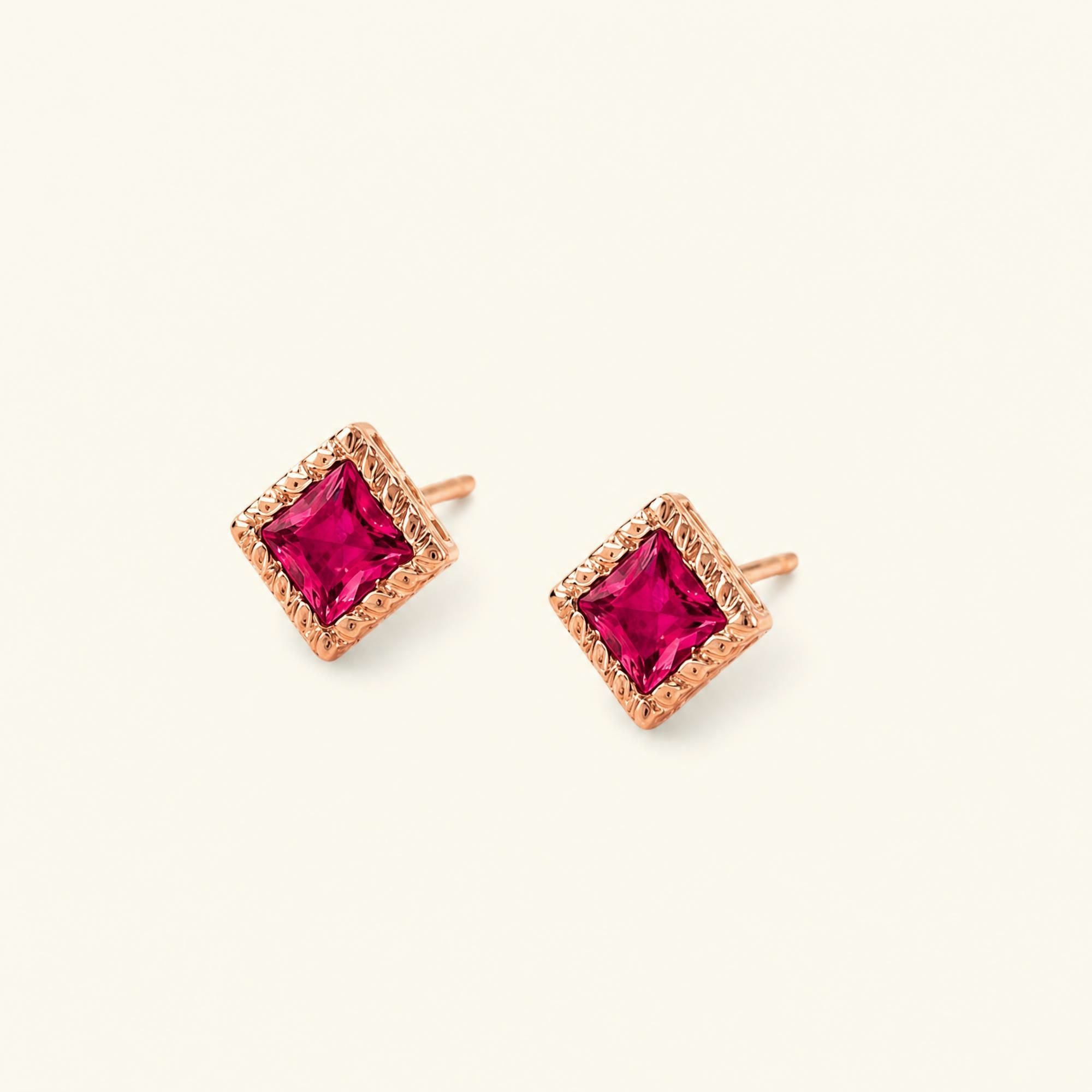 Boucles d'Oreilles Indrani Rubis - or rose