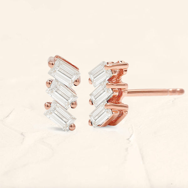 Boucles d'oreilles baguette en diamant or rose