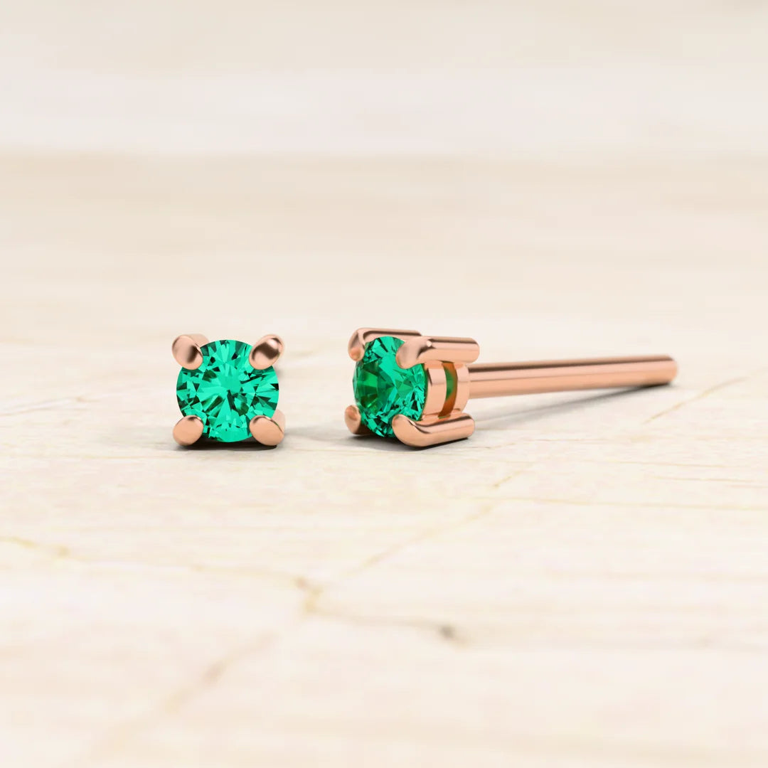boucles d'oreilles emeraude solitaire en or rose Saral