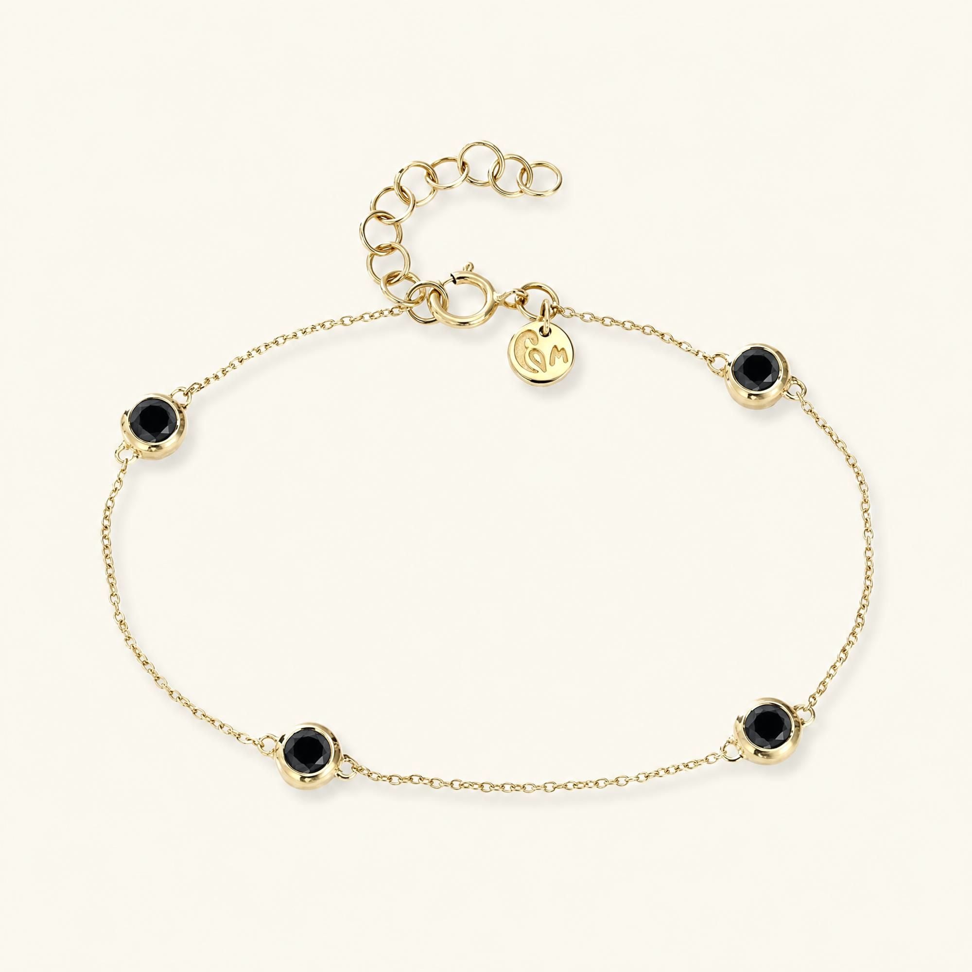 Bracelet diamant noir sertis clos or jaune 4x4mm