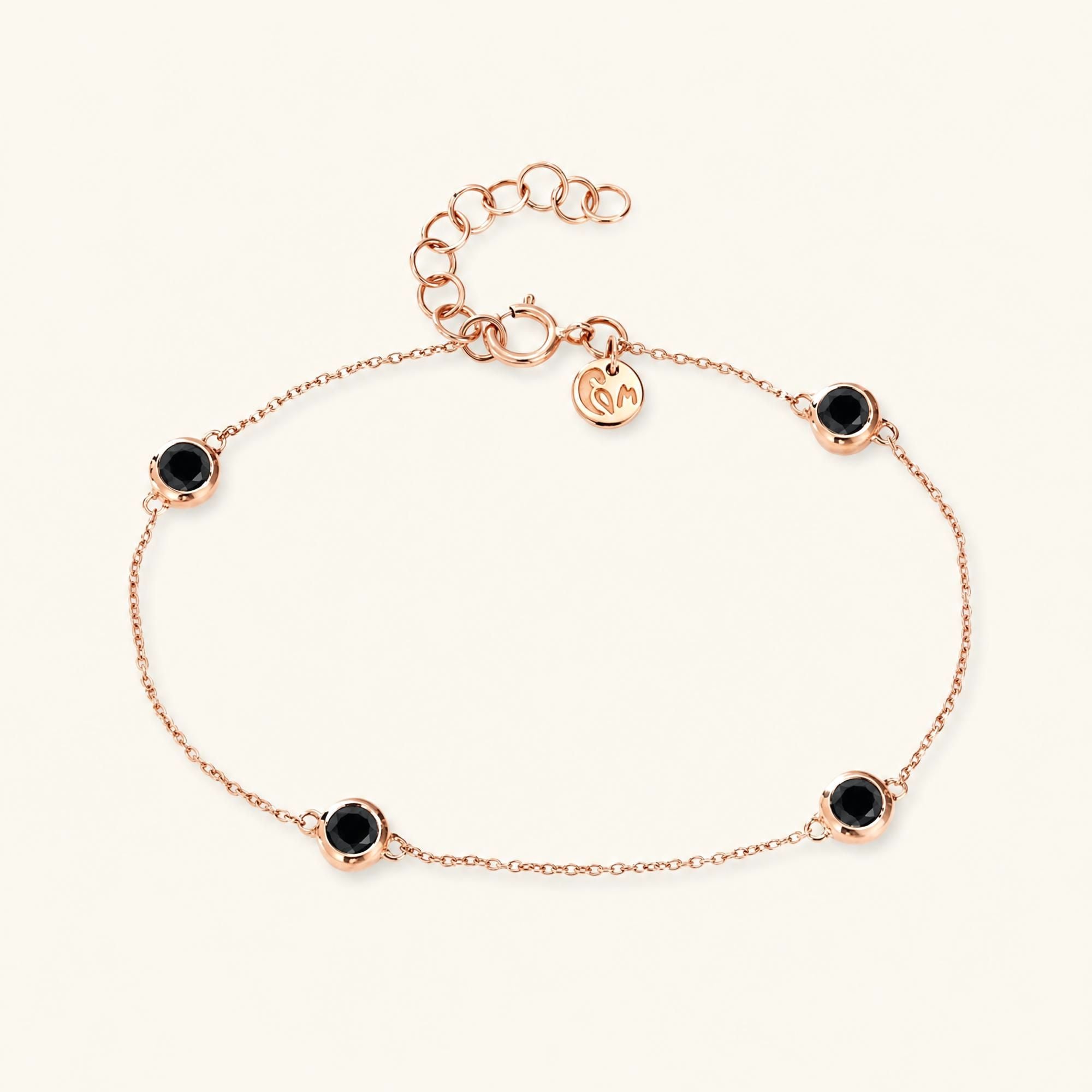 Bracelet diamant noir bezel en or rose
