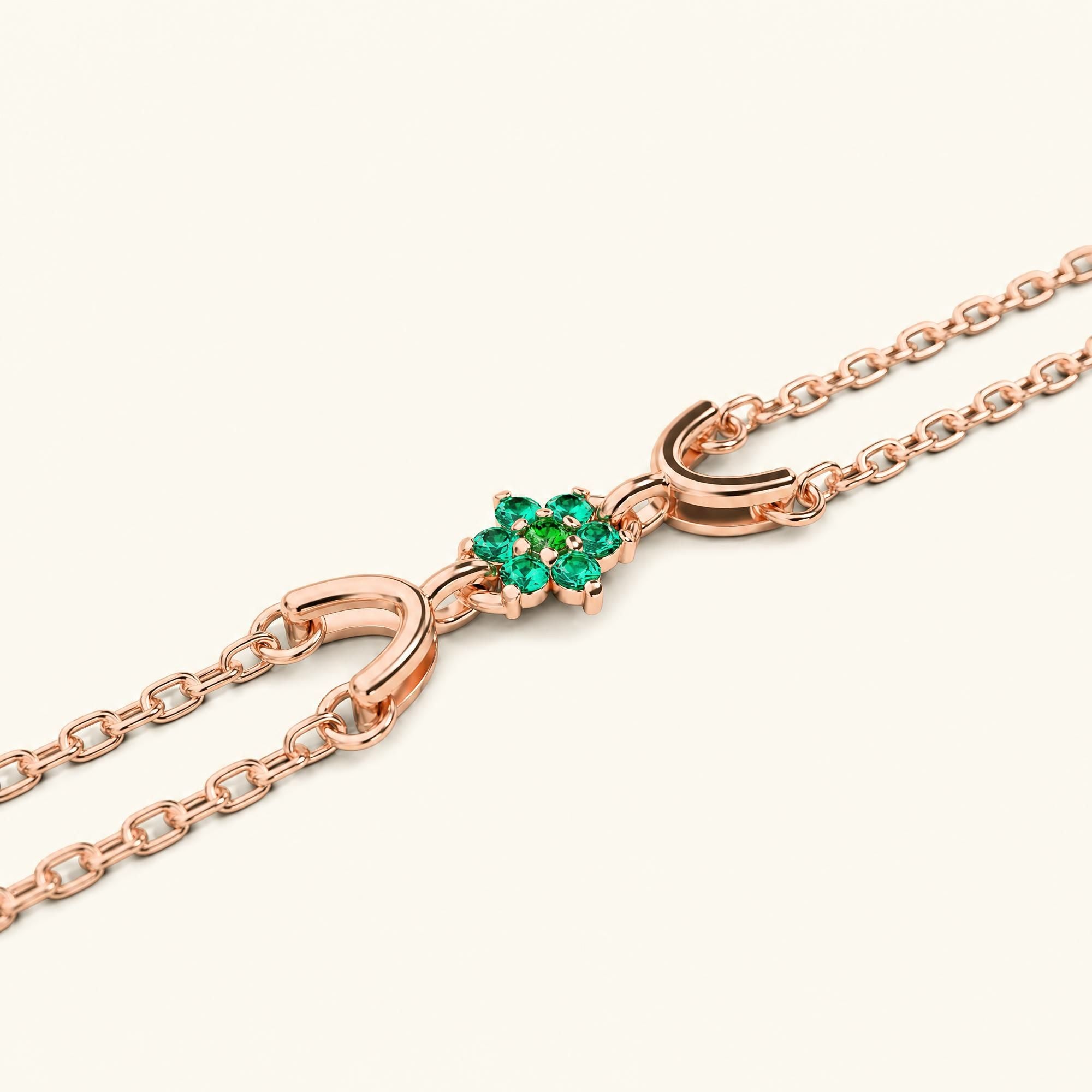 Bracelet surya or rose pour femme emeraude