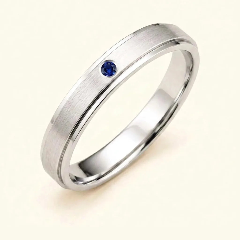 Bague Dhruva pour homme en or blanc 18 carats, saphir serti à fleur du métal