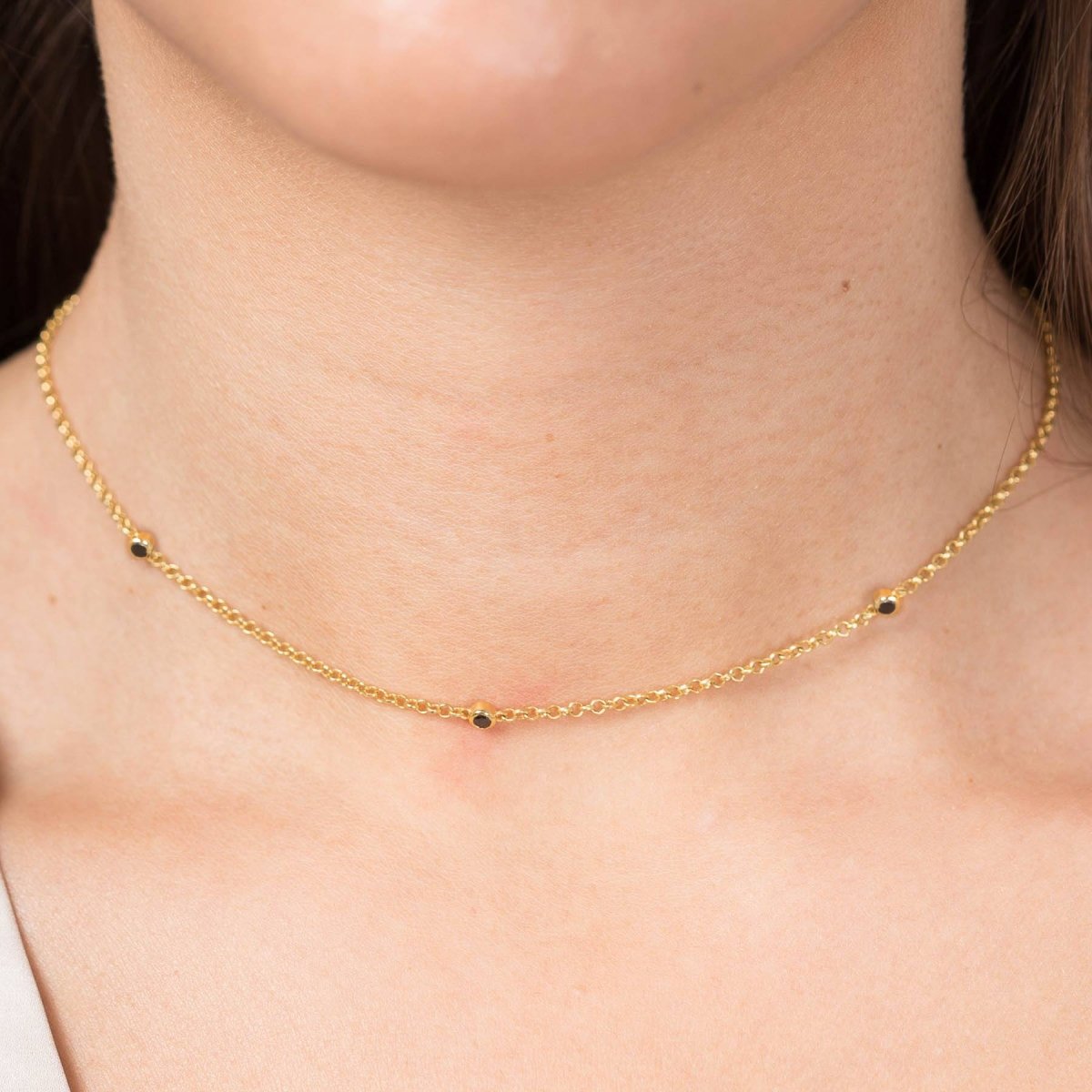 Collar gargantilla Asonya Diamente Negro en oro vermeil