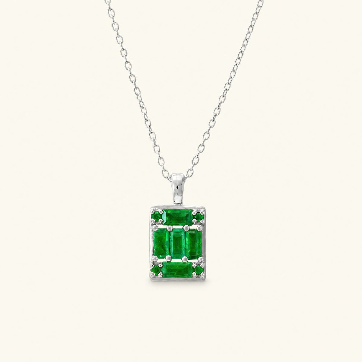 collier emeraude or blanc géométrique Alma