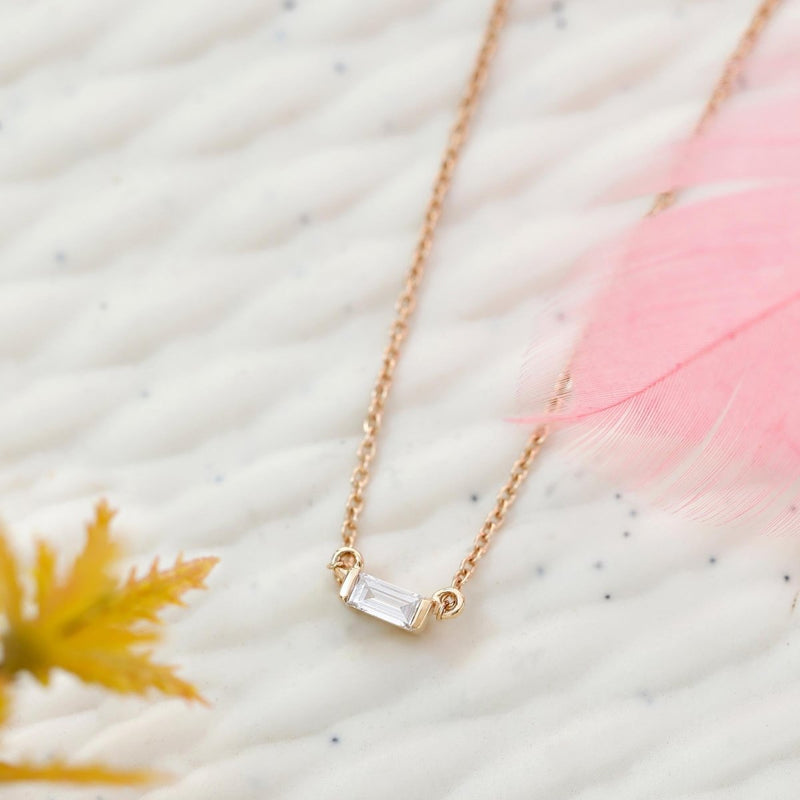 collier baguette en diamant or rose