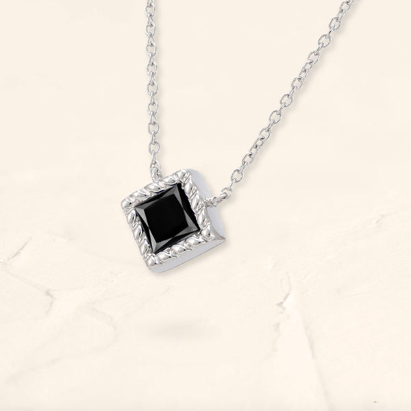 Princess cut black diamond necklace