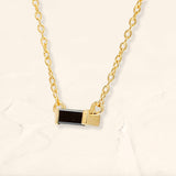 Shanti black diamond baguette necklace in yellow gold