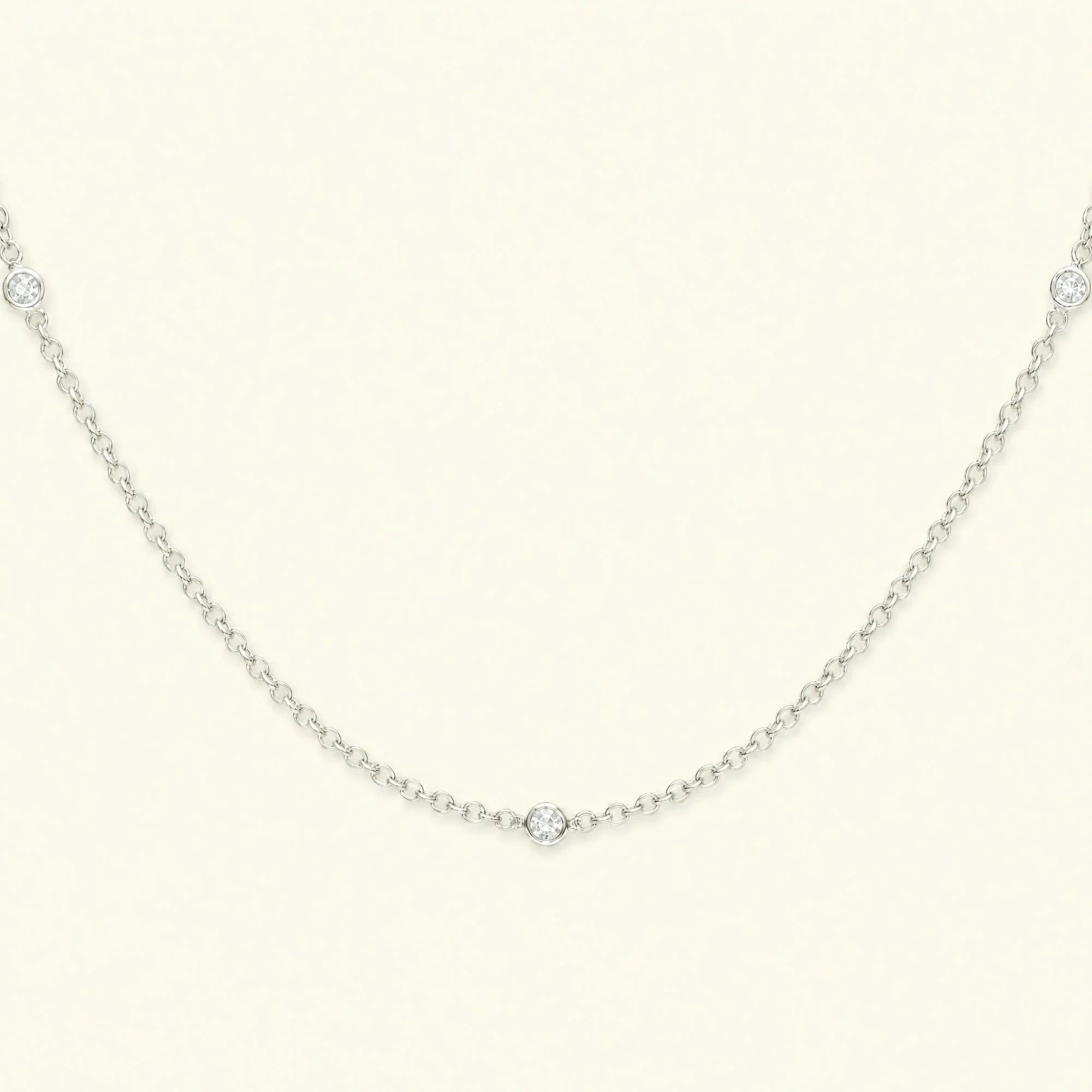 Collier diamant or blanc 18 carats Asonya, ras de cou 3 diamants naturels sertis clos