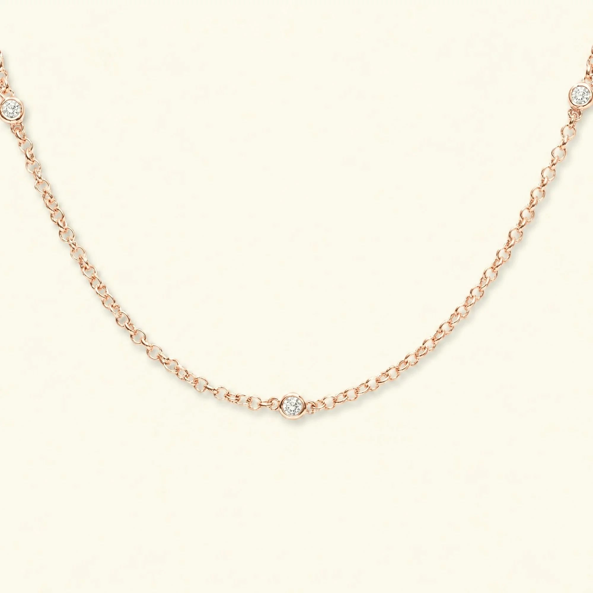 Collier diamant or rose 18 carats Asonya, ras de cou 3 diamants naturels sertis clos