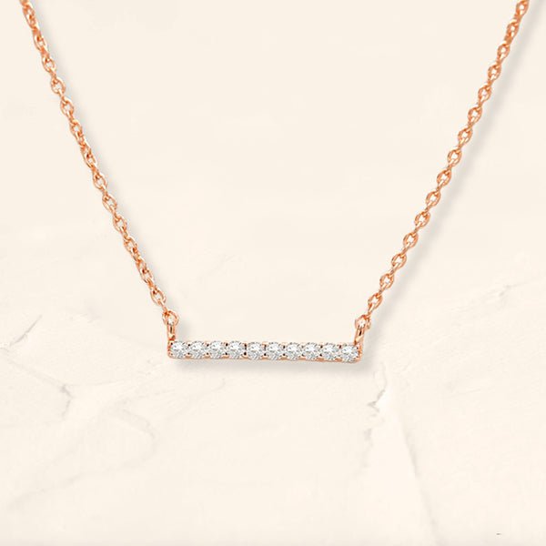 collier longue barre diamant en or rose