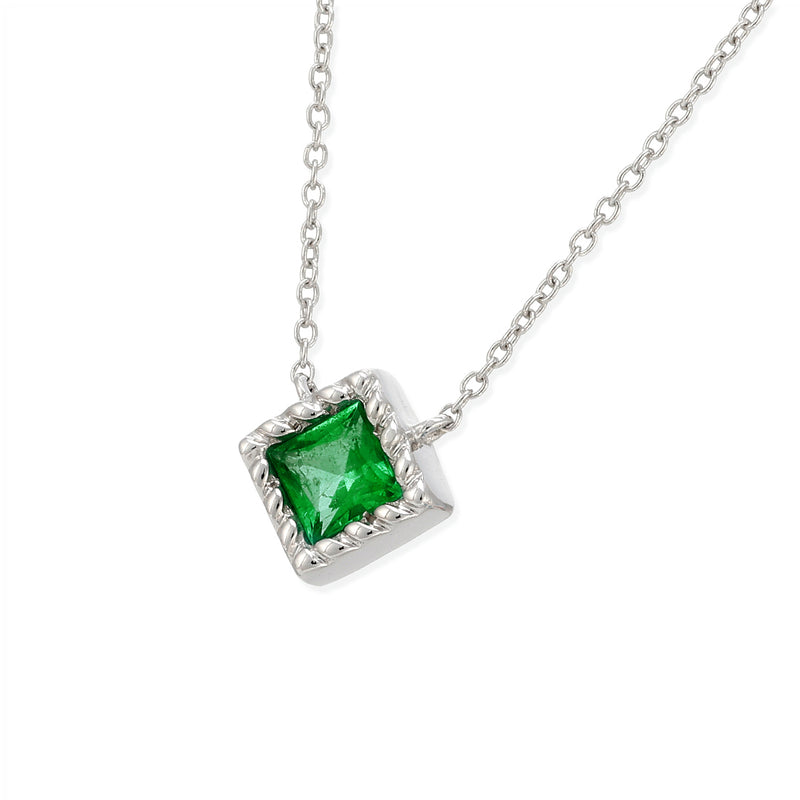 princess cut emerald white gold pendant