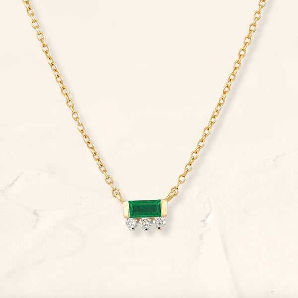 Necklace Prana baguette emerald and diamond in yellow gold 18cts