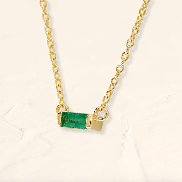 Shanti emerald baguette necklace in 18ct yellow gold