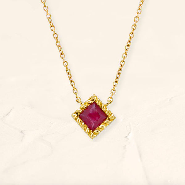 Indrani princess cut ruby necklace in yellow gold