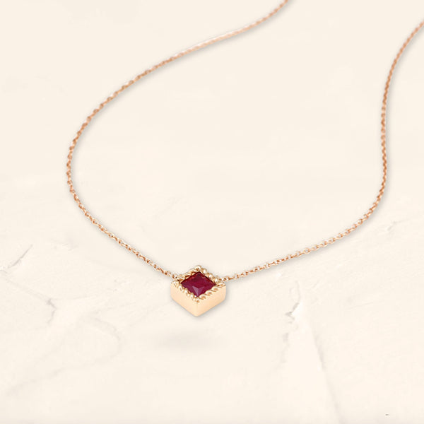 fine ruby necklace rose gold princess cut Indrani